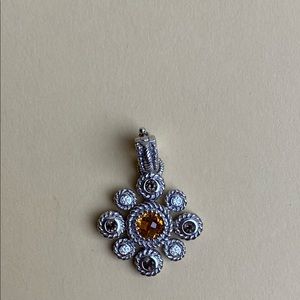 Judith Ripka - Diamonique, Citrine, Smokey Topaz Sterling Silver Pendant 1.5”